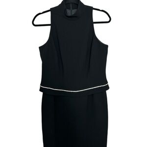 Jones New York Black and White Halter Peplum Midi Dress with Rhinestones